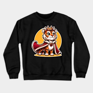 Majestic Tiger King: Regal and Proud Cartoon Design Crewneck Sweatshirt